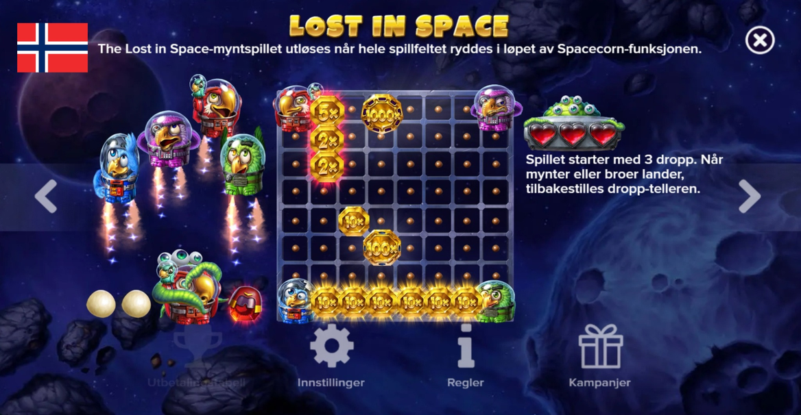Lost in Space bonusrunde med mynter og broer