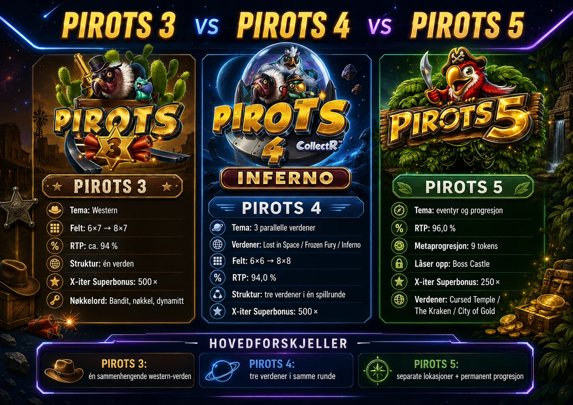 Sammenligning av Pirots 3, Pirots 4 og Pirots 5